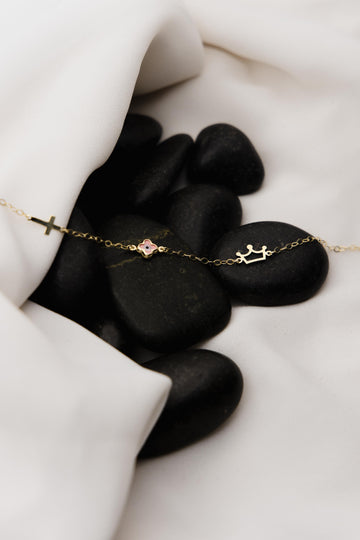 Χρυσό βραχιόλι παιδικό Κ9 με σταυρουδάκι και ματάκι